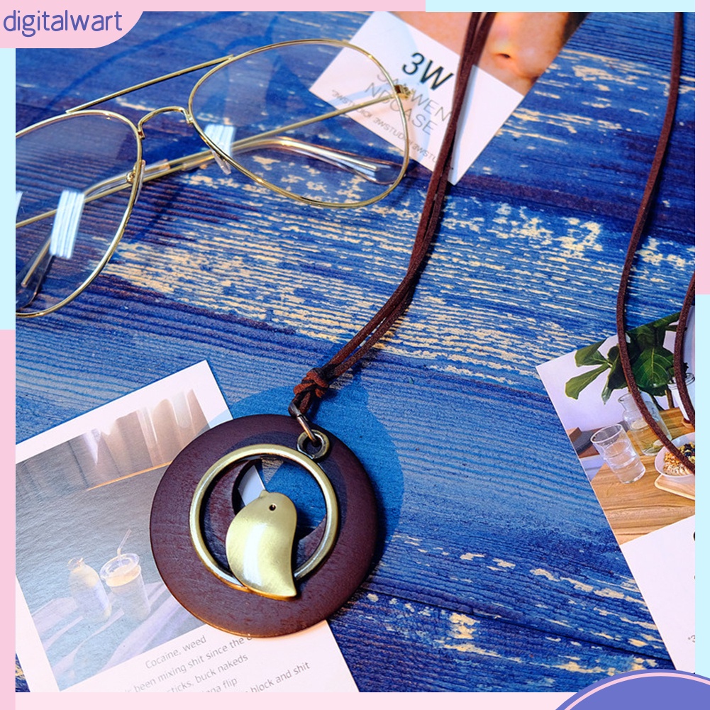 Dây Chuyền Mặt Gỗ Tròn Họa Tiết Chim Độc Đáo