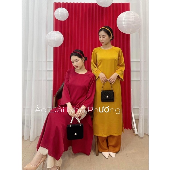 Set Áo Dài Xuông Trơn Cổ Tròn Tay Xoè Lỡ