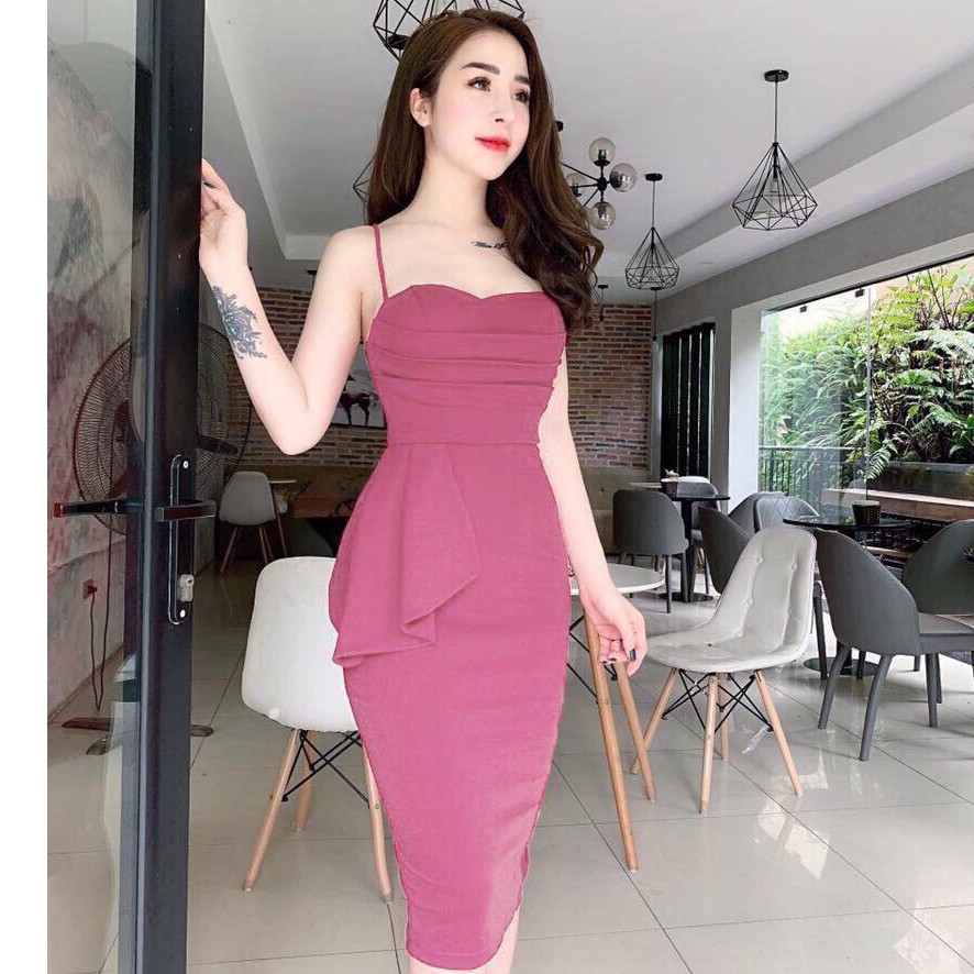 Đầm BODY 2 dây bèo hông ( có mút ngực )
