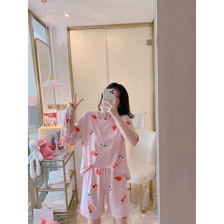 [ Mã WASTAPR giảm 10K đơn 50K] BỘ NGỦ CỘC TAY HÌNH QUẢ ĐÀO - BỘ MẶC NHÀ CHẤM BI TRÁI DÂU ULZZANG | BigBuy360 - bigbuy360.vn