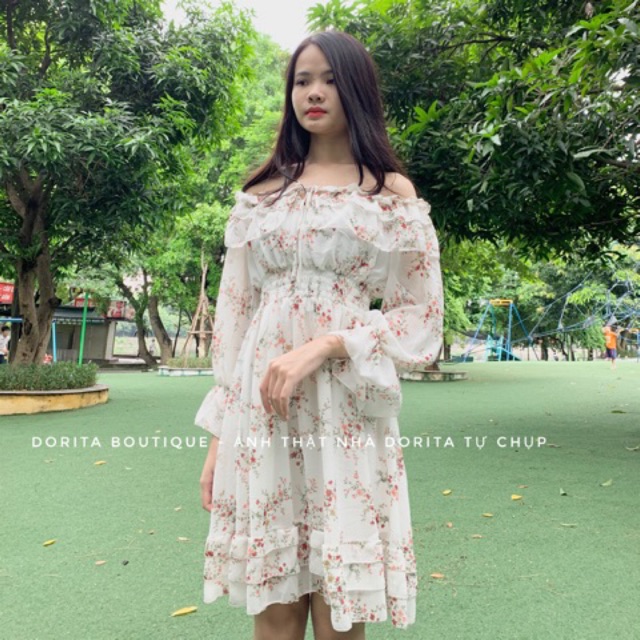 [Ảnh thật/Video] Váy hoa nhí trễ vai dáng xòe, hoa vintage, Váy hoa vintage | BigBuy360 - bigbuy360.vn