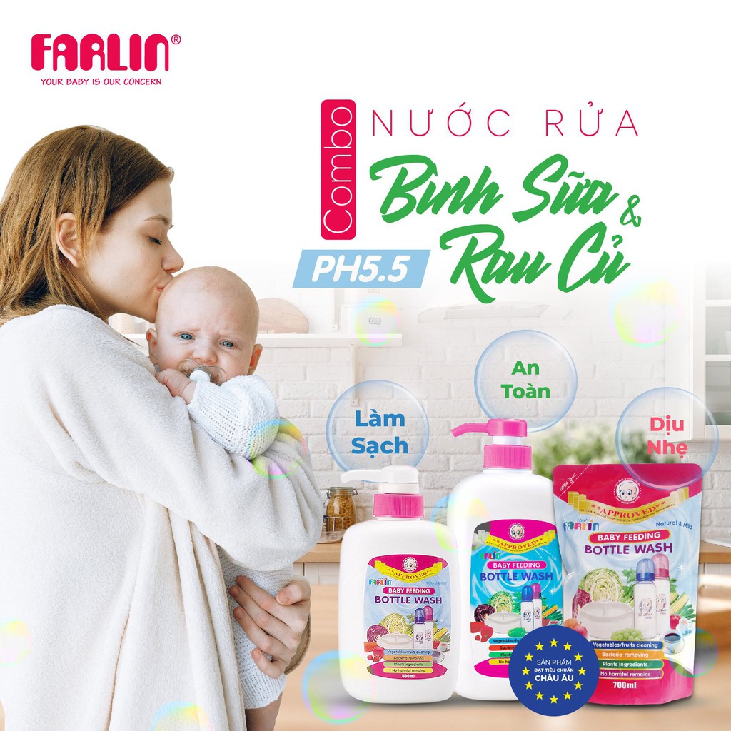 CHAI NƯỚC RỬA BÌNH SỮA/ RAU CỦ AN TOÀN FARLIN 700ml/500m(CHÍNH HÃNG) CHO BÉ (BF.200)