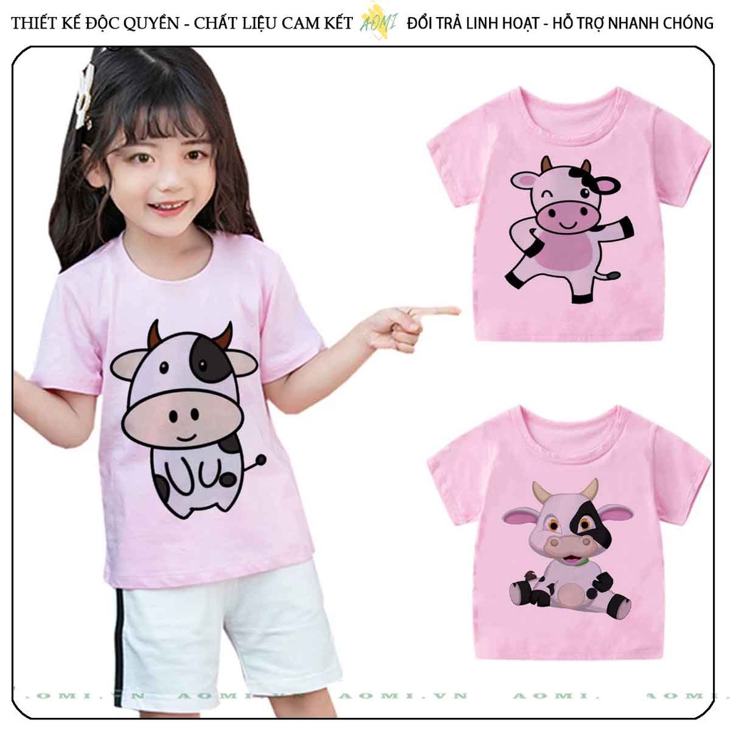 ÁO THUN bò sữa milk UNISEX PHÔNG HỒNG TAY NGẮN NAM NỮ GIA ĐÌNH CẶP ĐÔI SIZE TRẺ EM BÉ TRAI GÁI AOMIVN