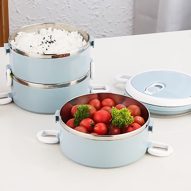 Cặp lồng đựng cơm giữ nhiệt lúa mạch 3 lớp, ruột inox chất lượng cao, tặng kèm bộ dụng cụ ăn uống