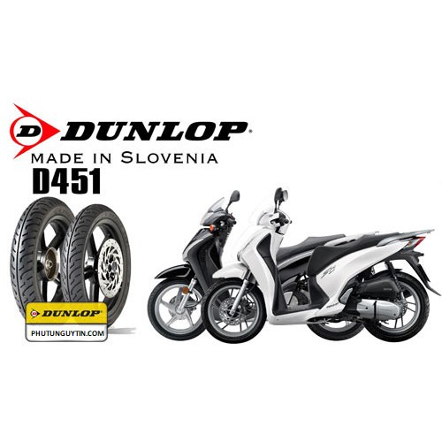 COMBO CẶP VỎ LỐP ZIN SH Ý 150 SLOVENIA  DUNLOP D451 TRƯỚC CHỈ TRẮNG 100/80-16 , SAU CHỈ ĐỎ CAM 120/80-16 CHO HONDA SH