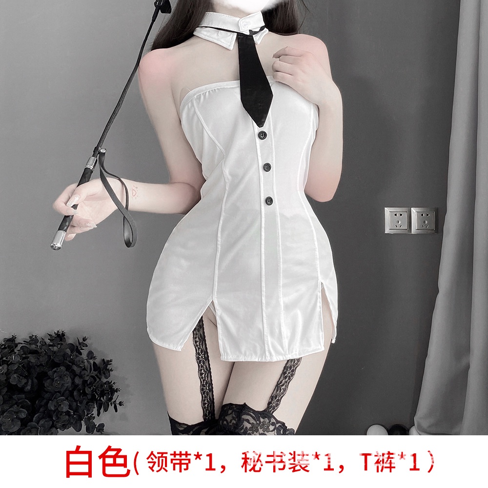 Váy ngủ sexy kèm cavat xẻ đùi đính khuy cao cấp 2468