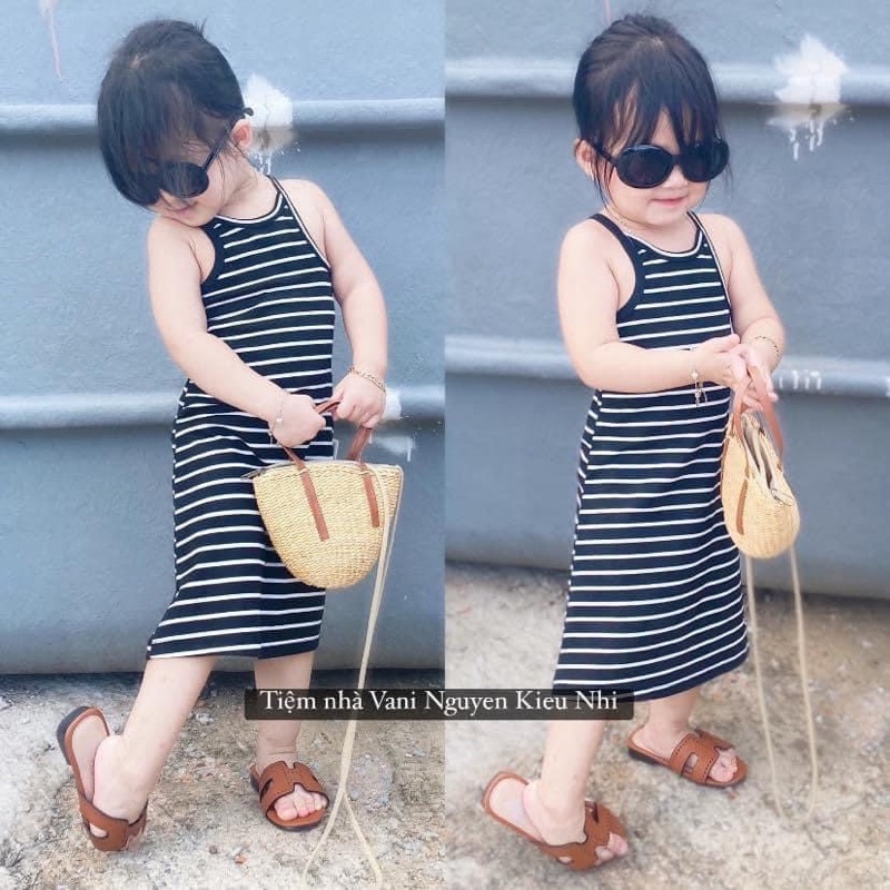 Đầm ba lỗ sọc dài cho bé gái