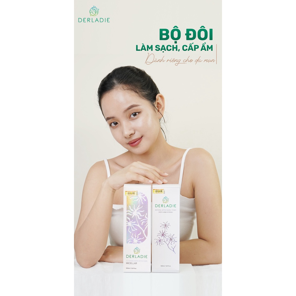 Bộ đôi làm sạch, cấp ẩm Nước tẩy trang Derladie Cleansing Water Witch Hazel, Nước cân bằng Natural Witch Hazel Toner