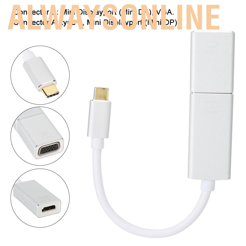 Alwaysonline Type-C USB-C to DP Mini DisplayPort VGA Adapter Cable Converter Monitor Laptop