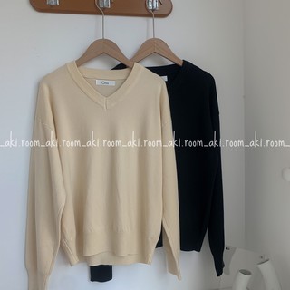 Áo len trơn chất mềm mịn cổ tim viền dọc tay cổ