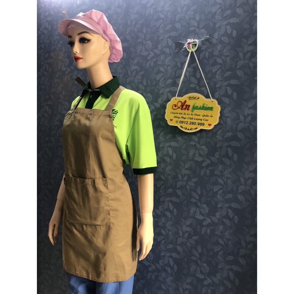 Tạp Dề Kaki Dài Màu Xám Kem Nam/Nữ Nhân Viên Phục Vụ Quán Cafe, Nhà Hàng, Gia Đình_Hình chụp thực.
