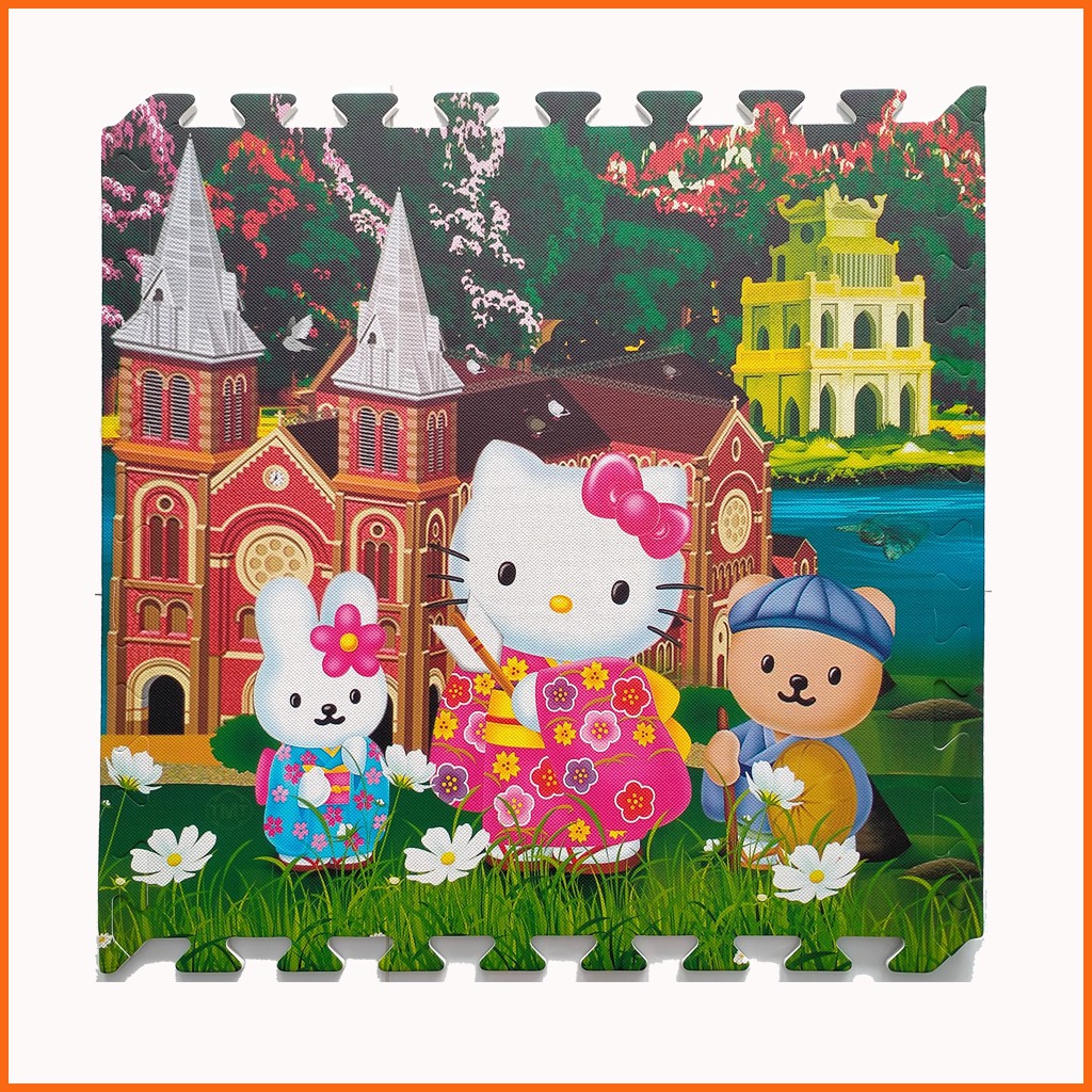 Thảm chơi cho bé hình Hello Kitty (bộ 4 tấm)- Kích thước mỗi tấm 60x60x1cm- Hàng Việt Nam- Mẹ Tròn Store