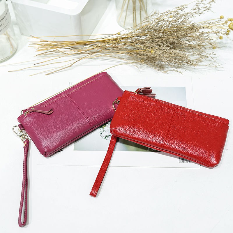 Ví Da Bò Mềm Dáng Dài Đa Năng Có Dây Đeo Cổ Tay Cho Nữ