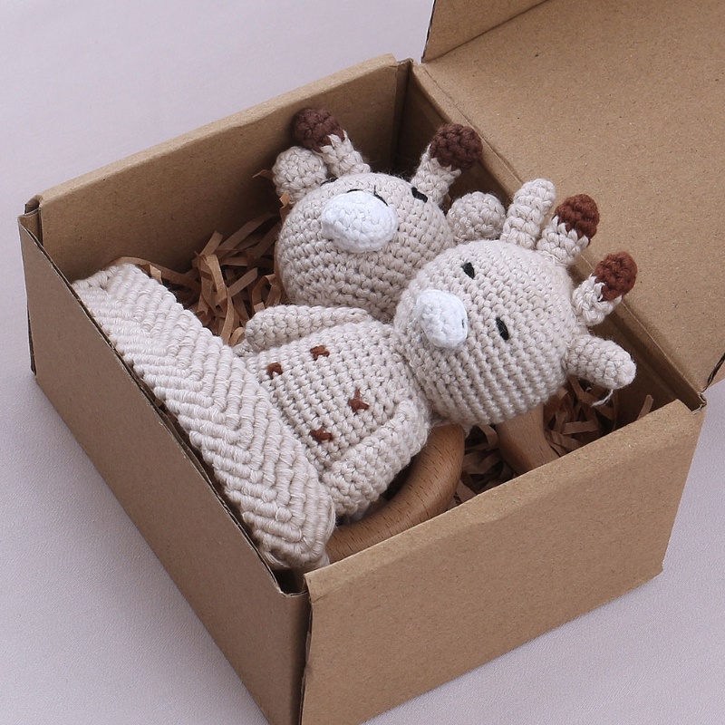 Set 4 Món Đồ Chơi Lục Lạc Hình Hươu Cao Cổ Hoạt Hình Dễ Thương Cho Bé Mọc Răng