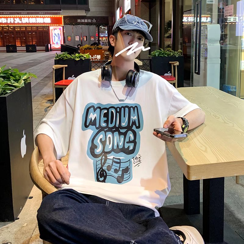 Áo Thun Tay Ngắn Dáng Rộng In Chữ Phong Cách Nhật Bản Thời Trang Mùa Hè Cho Nam Và Nữ size M-5XL