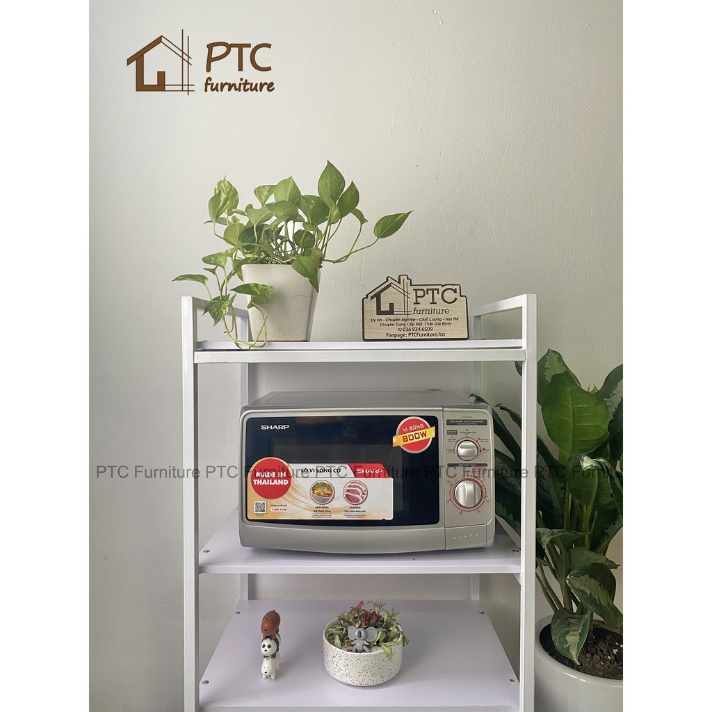 Kệ Lò Vi Sóng FREESHIP Kệ Bếp 4 Tầng PTC FURNITURE Gỗ Chất Lượng Cao Chịu Tải Tốt Khung Sắt Sơn Tĩnh Điện