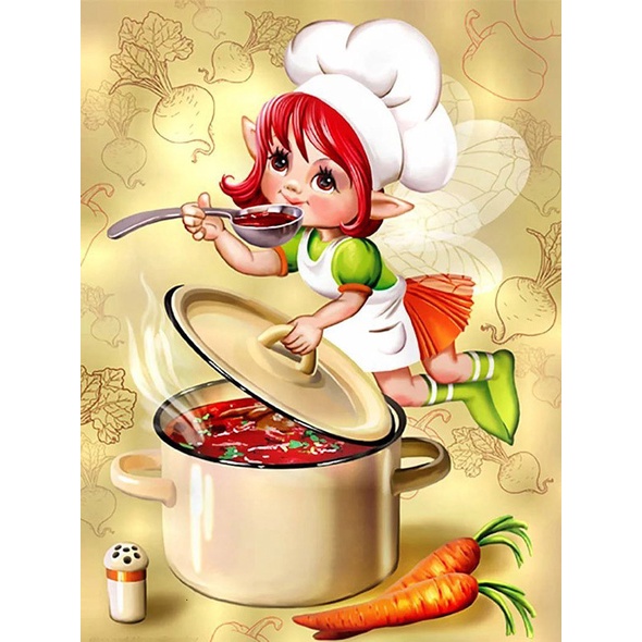 Bộ tranh đính đá 5D tự làm hình yêu tinh kích thước 30x40cm