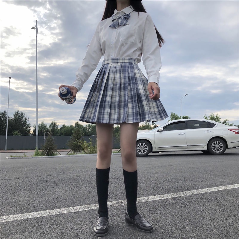 Áo Sơ Mi Đồng Phục Học Sinh Tay Dài Màu Trắng Sữa Phong Cách Nhật Bản