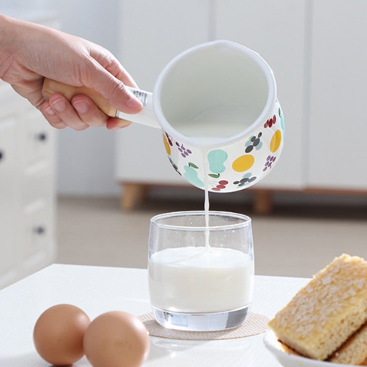 Nồi Sứ Mini Nấu Bột Đun Sữa Nấu Cháo Có Tay Cầm Bằng Gỗ Hình Đáng Yêu Cho Bé Ăn Dặm