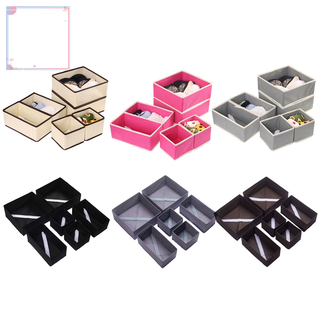 Set 6 Hộp Đựng Đồ Lót Chia Ngăn Bằng Vải Có Khóa Kéo Tiện Lợi