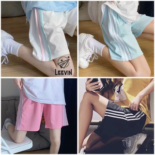 Quần Short Nữ 3 Sọc Thun Unisex Phối Dây Màu Pastel Ulzzang - Kiểu Quần Đùi Sooc Thun Kẻ Sọc Nam Nữ Leevin Store