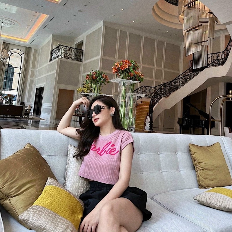 Áo len croptop chữ babie 2 màu cho nữ