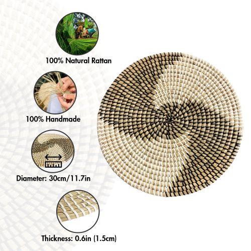 Đĩa cói trang trí tròn, bày hoa quả đồ ăn nhẹ, đồ cá nhân phong cách Bắc Âu Set 2 chiếc họa tiết 0105