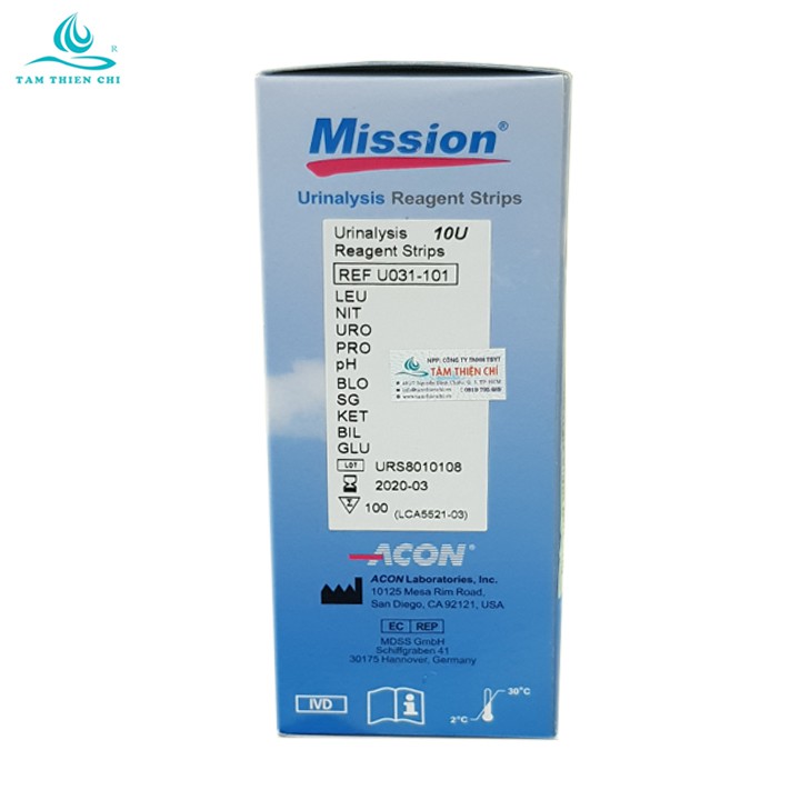 Que thử nước tiểu ACON Mission 10 thông số hộp 100 test