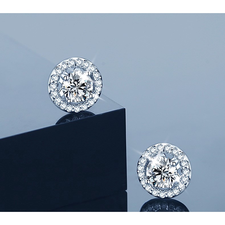 khuyên tai bạc cecy đính kim cương MOISSANITE trong vòng tròn nạm đá mang lại sự trẻ trung, thanh lịch cho nữ