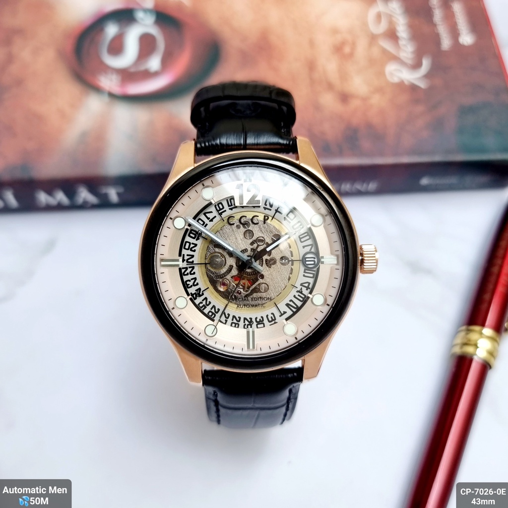 Đồng Hồ Nam CCCP CP-0726-0E Automatic Dây Da Vỏ Rose Mặt Rose skeleton