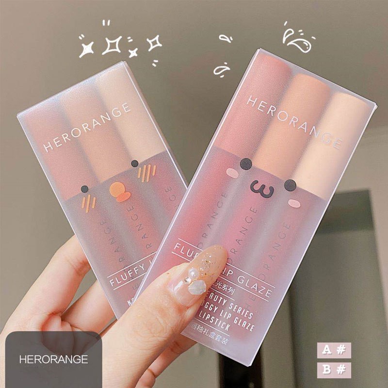 Set 3 son kem lì HERORANGE chất velvet mịn lì Fluffy Lip Glaze | BigBuy360 - bigbuy360.vn