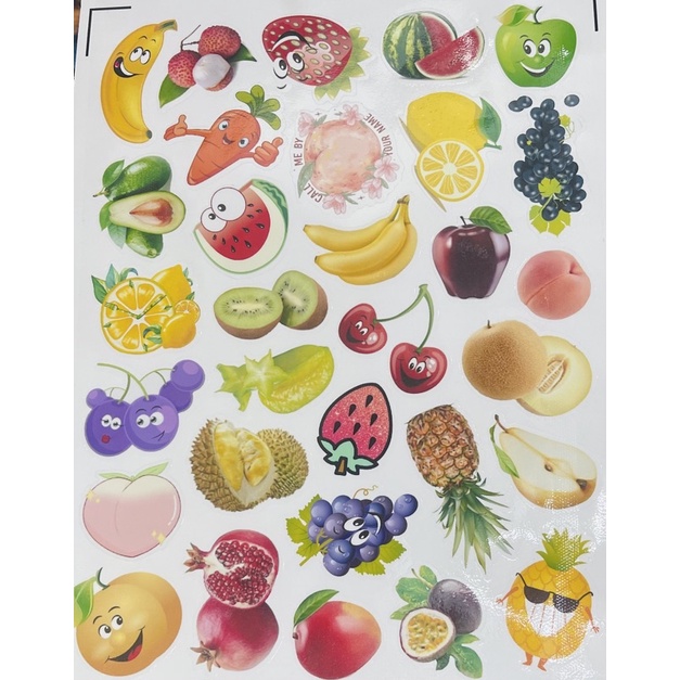 30 Stiker hình quả các loại ép lụa chống xước chống nước/hình dán trái cây