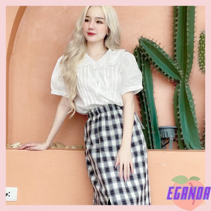 Chân váy dài kẻ xẻ tà 2 lớp , chân váy hoạ tiết kẻ caro , chân váy bút chì -