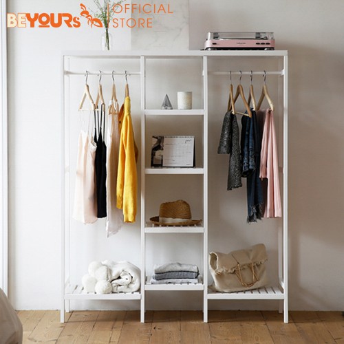 Tủ Gỗ Treo Đồ Quần Áo Gỗ BEYOURs Triple Hanger Size Khổng Lồ Có Kệ Cây Sào Đa Năng Nội Thất Phòng Ngủ Lắp Ráp Dễ Dàng