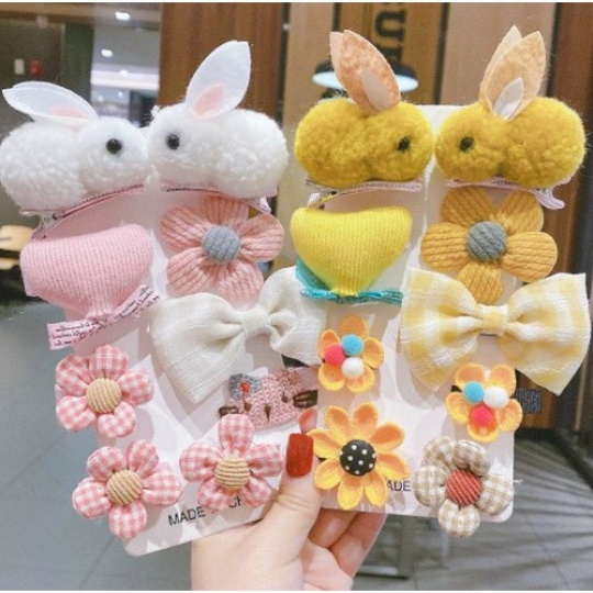 Set 9 Kẹp Tóc Cute, Dễ Thương, Cưng Xỉu cho Nữ, Em Gái, 2 Con Thỏ, bông hoa, Rất Đẹp, TPHCM