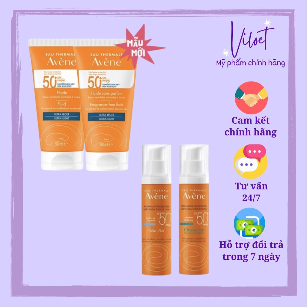 Kem chống nắng Avene Pháp SPF50+ 50ml dành cho da dầu mụn, nhạy cảm - Shop Viloet