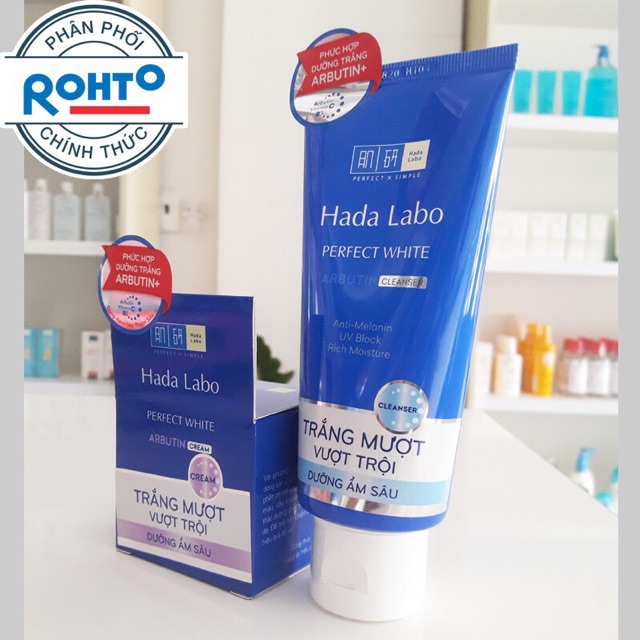 Combo dưỡng trắng da Hadalabo Perfect White gồm: Kem dưỡng và sữa rửa mặt | BigBuy360 - bigbuy360.vn