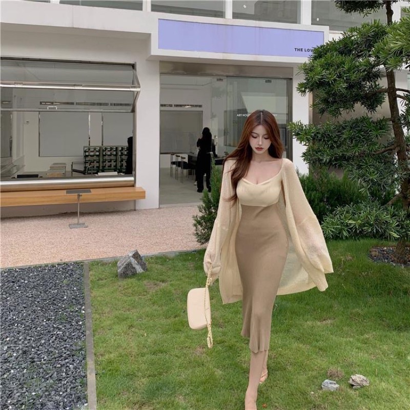 Set Váy 2 Dây Body Đuôi Cá & Áo khoác Cardigan