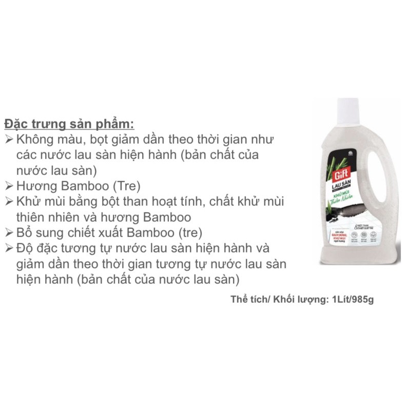 [MỚI]Lau sàn Gift Than &amp; Tre 1 Lít Natural thiên nhiên cho sàn/nền gạch/đá/gỗ luôn sáng bóng chống trơn trượt