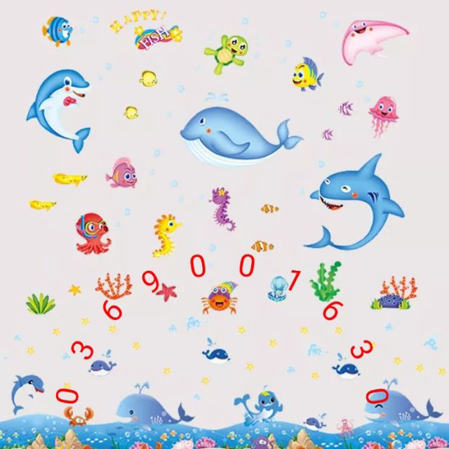 Combo Decal cá + chân tường