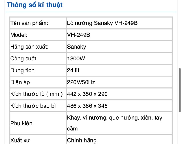 Lò nướng Sanaky 24l VH 249B