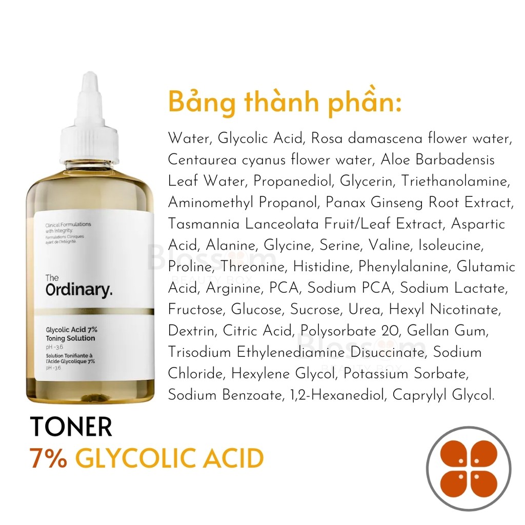 Nước hoa hồng tẩy tế bào da chết Toner AHA The Ordinary Glycolic Acid 7% Toning solution (Bill Anh)