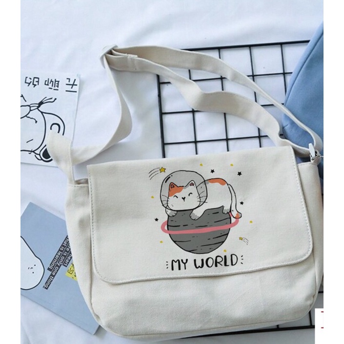 [Mã FAMARAL1 giảm 10K đơn 50K] TÚI TOTE ĐEO CHÉO UNISEX NAM NỮ - VẢI DỆT CANVAS [ CÓ TÚI CON] - PHONG CÁCH ULZZANG