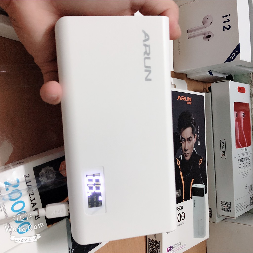 [Mã 252ELSALE hoàn 7% đơn 300K] Pin Sạc Dự Phòng Arun Dung Lượng 13000mah 15000mah 20000mah Có Đèn Báo Hiệu % Pin