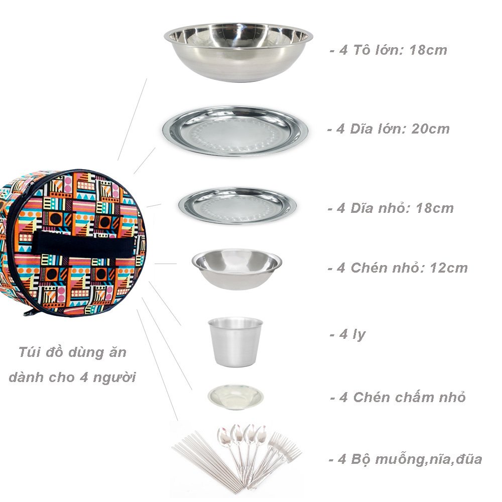 BỘ CHÉN DĨA DÃ NGOẠI INOX 36 MÓN