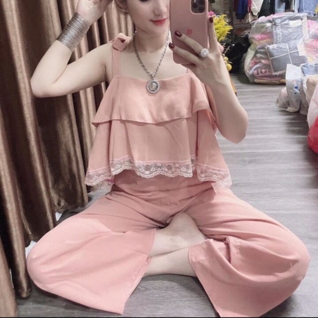 [Mã FAMAYWA2 giảm 10K đơn 50K] Sét đồ bộ áo bèo tầng viền ren 2 dây cột vai