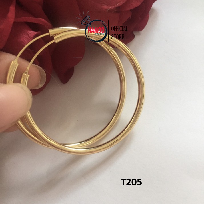 Khuyên Tai Tròn Nữ bản Tròn T205 đường kính 4cm bạc 925 mạ vàng 18k Namoo Jewelry