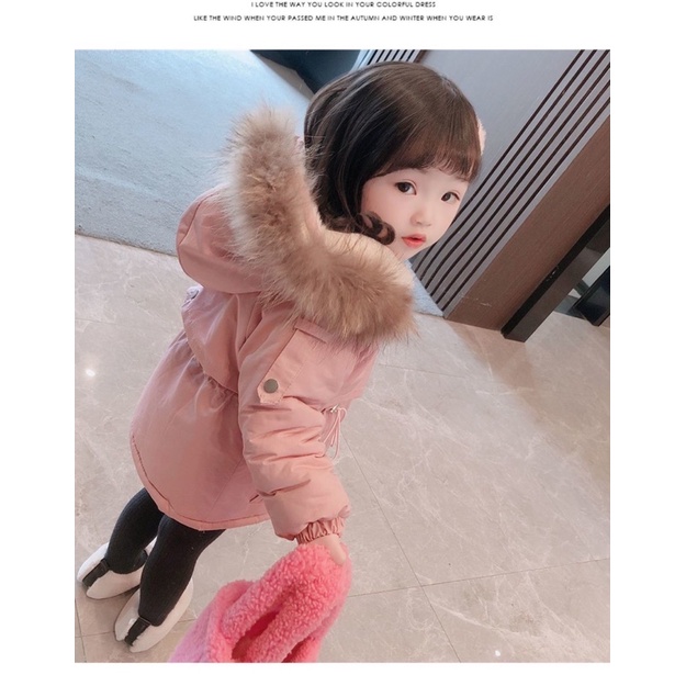 Áo khoác parka lót nỉ cho bé gái sẵn đen 130