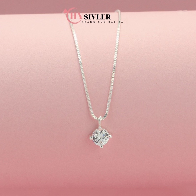 Dây chuyền bạc ý s925 dây mì mặt đá 6 ly nhỏ xinh đơn giản vòng cổ nữ bạc thật giá rẻ CHY SILVER