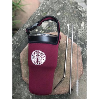 Cốc giữ nhiệt Starbucks Inox Thái Lan tặng kèm túi đựng + 2 ống Hút Inox + Dụng cụ vệ sinh ống hút - dung tích lớn 900ml